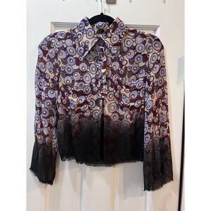 Philosophy di Alberta Ferretti Burgundy Blue Circle Print Blouse Size 6